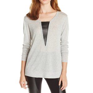 TOWNSEN Grey/Black Leather Inset Pullover NWT Knit Top